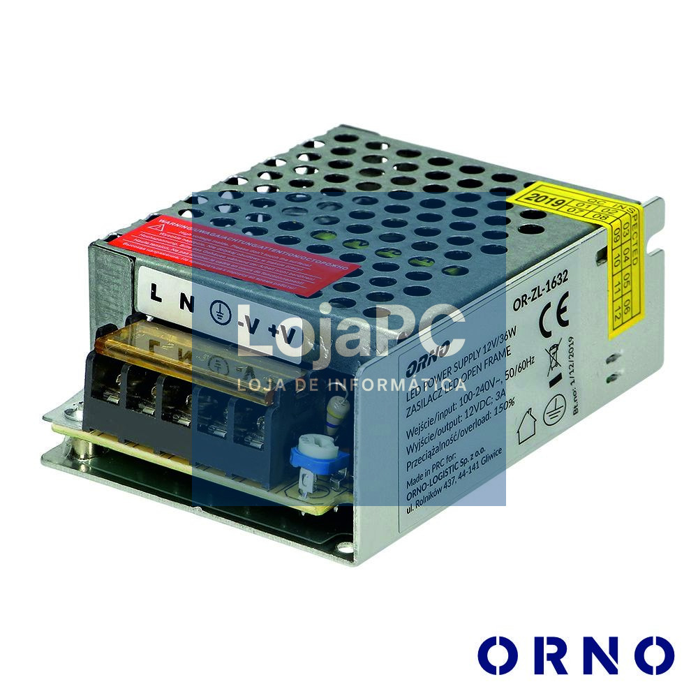 Fonte De Alimentação Industrial 12V 36W 3A ORNO
