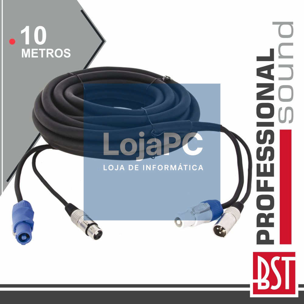 CABO DMX XLR 3P MACHO / XLR 3P FÊMEA + POWERCON 10M BST