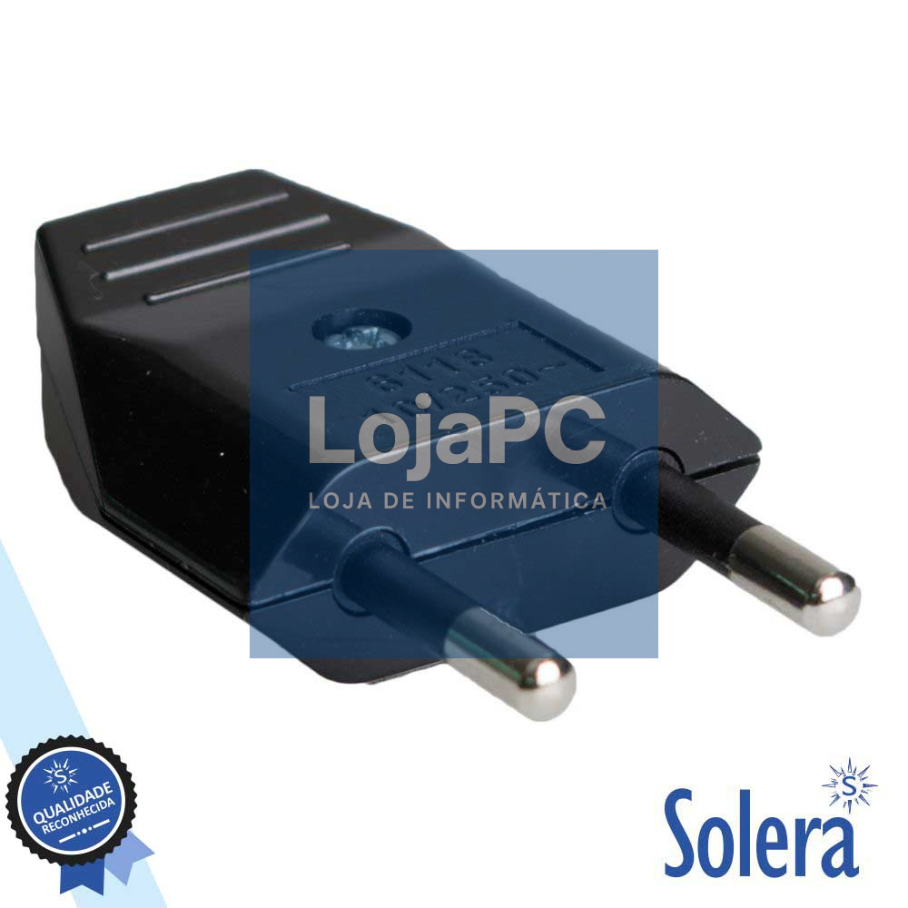 FICHA ALIMENTAÇÂO AC PLANA MACHO PRETA 250V SOLERA