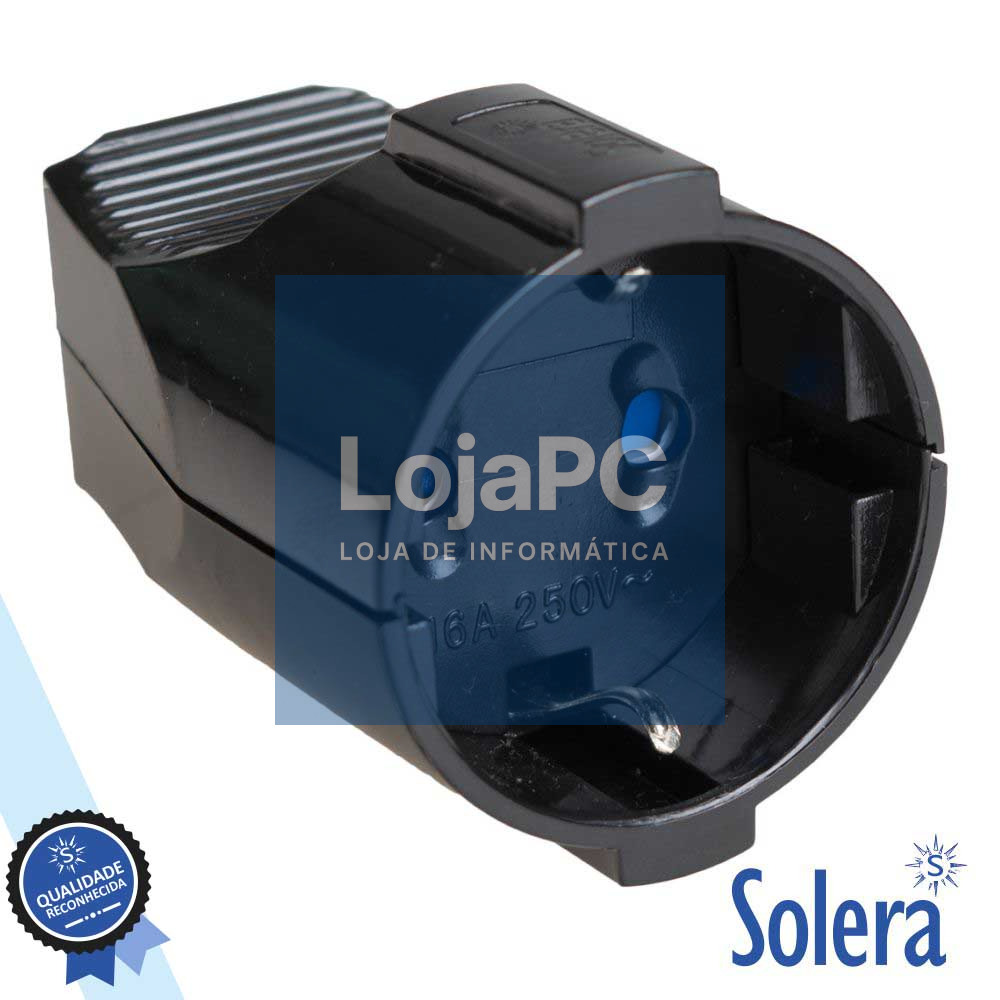 FICHA SCHUKO FÊMEA C/ TERRA 220V PRETA SOLERA