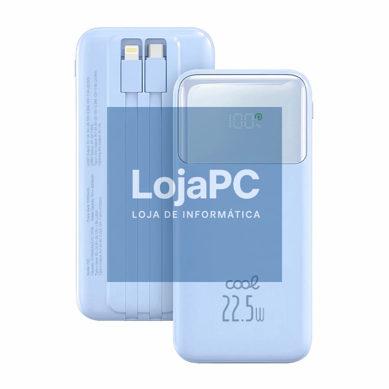 External Battery Power Bank 22.5W Fast Charging 10.000 mAh COOL Pocket (Type-C / Lightning) Sky Blue