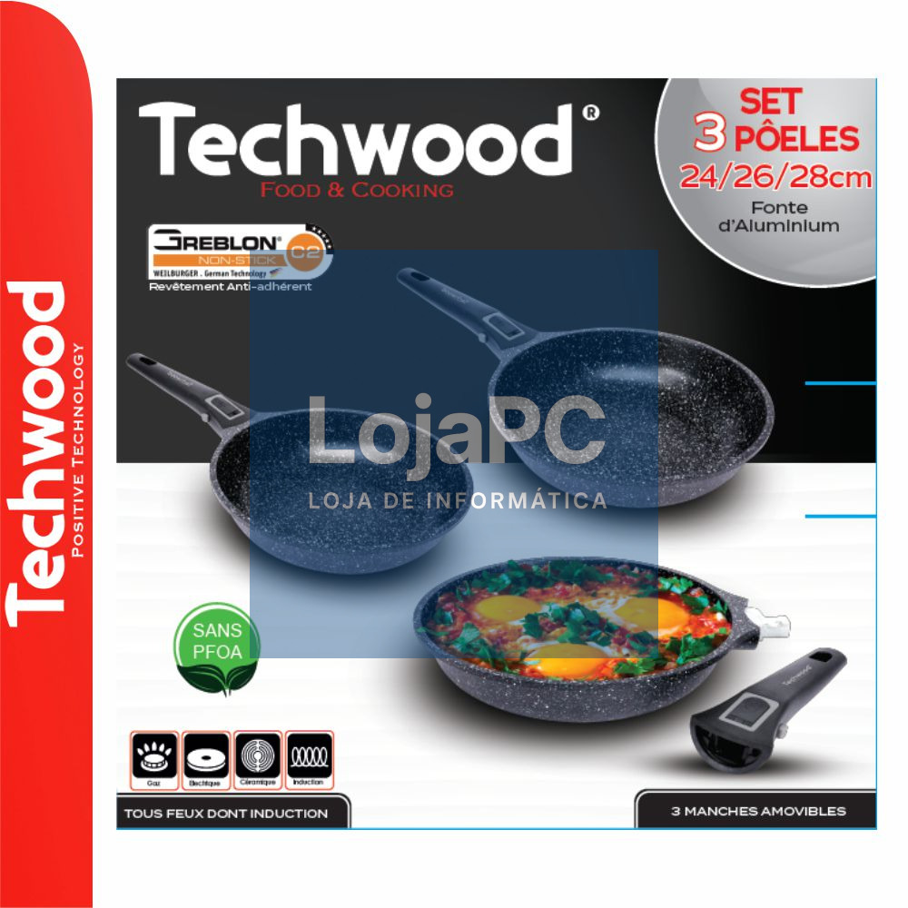 Conjunto 3 Frigideiras Antiaderentes Ø24/Ø26/Ø28cm TECHWOOD