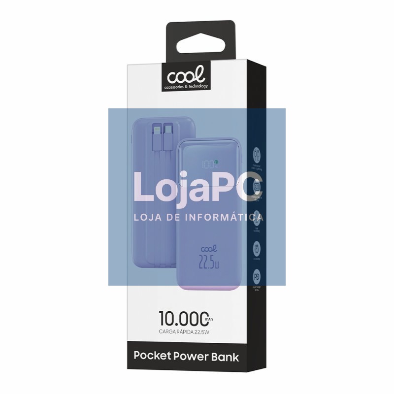 External Battery Power Bank 22.5W Fast Charging 10.000 mAh COOL Pocket (Type-C / Lightning) Violet — imagem 4