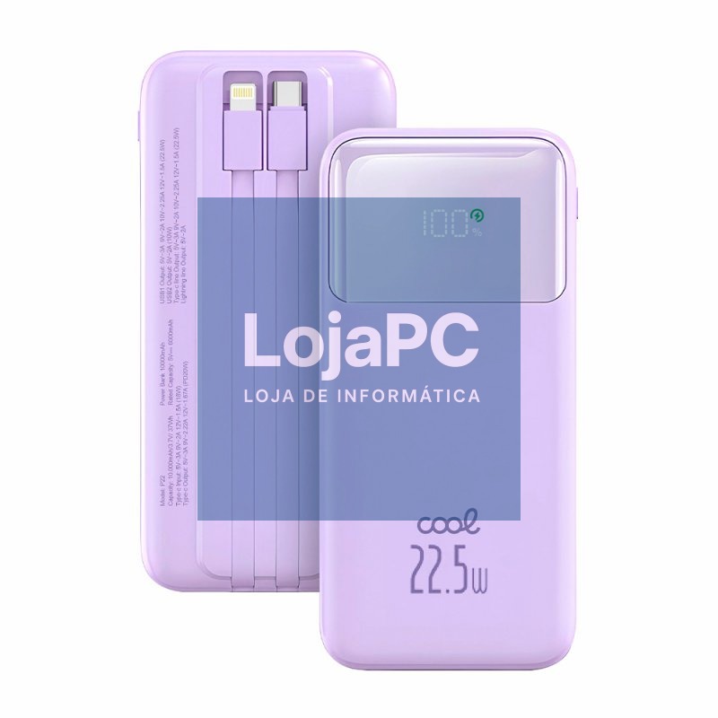 External Battery Power Bank 22.5W Fast Charging 10.000 mAh COOL Pocket (Type-C / Lightning) Violet
