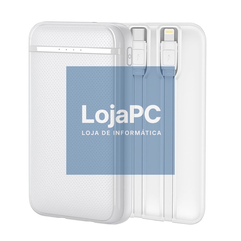 External Battery Power Bank 5000 mAh COOL (2 Cables: TYPE C / Lightning) White