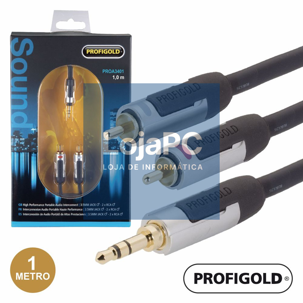 CABO JACK 3.5MM MACHO ST / 2-RCA MACHO 1M PROFIGOLD