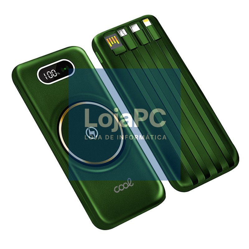 External Battery Universal Power Bank 10,000 mAh + Qi Wireless Charging (4 connections) Green — imagem 2