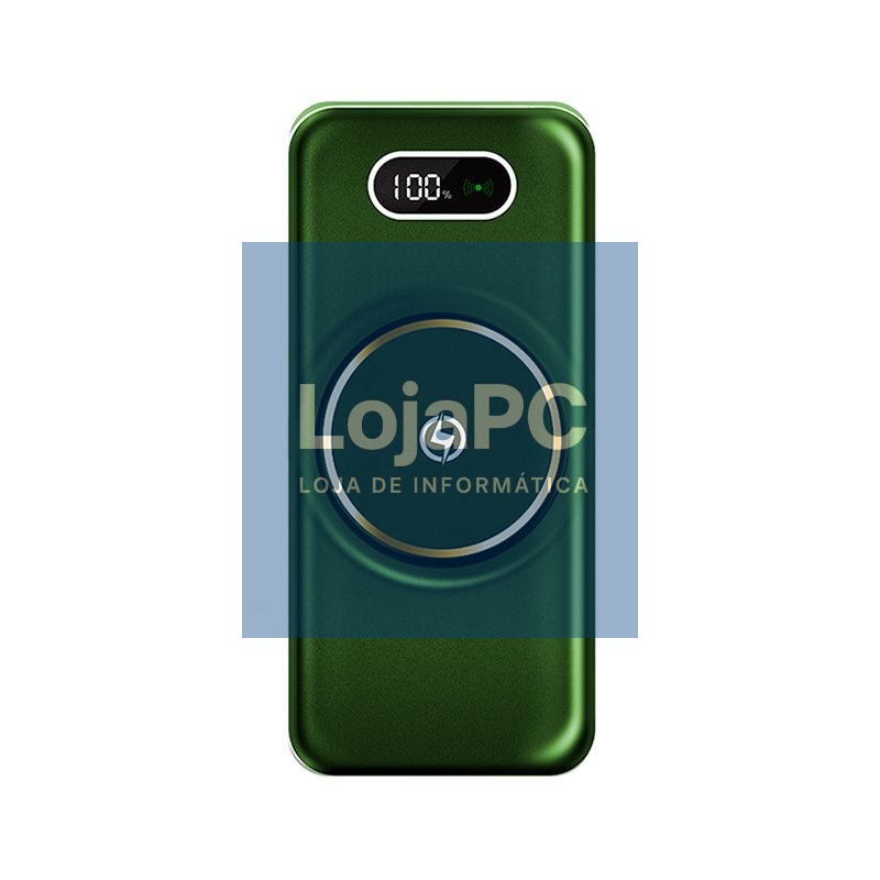 External Battery Universal Power Bank 10,000 mAh + Qi Wireless Charging (4 connections) Green — imagem 3