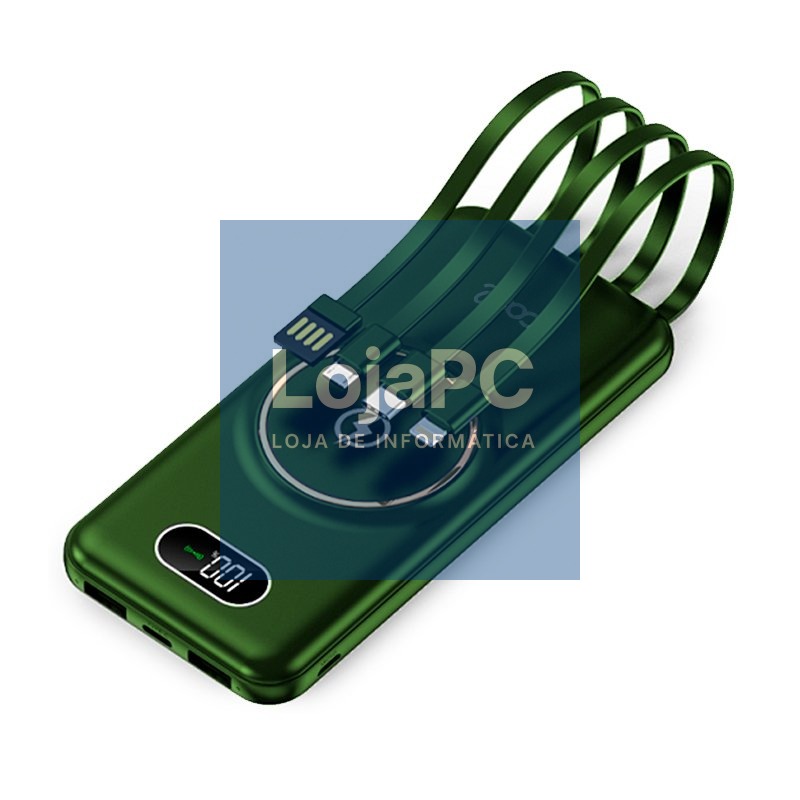External Battery Universal Power Bank 10,000 mAh + Qi Wireless Charging (4 connections) Green
