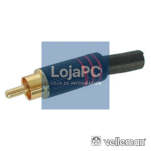 FICHA RCA MACHO PONTA DOURADA METÁLICA PRETA/ VERMELHA