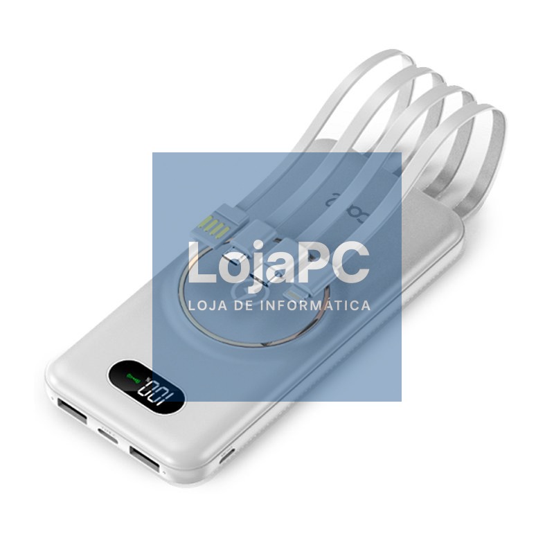 External Battery Universal Power Bank 10,000 mAh + Qi Wireless Charging (4 connections) White