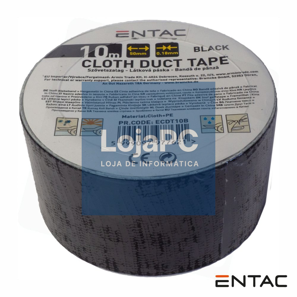 Fita Adesiva de Tela Profissional 50mm x 10m Preta ENTAC