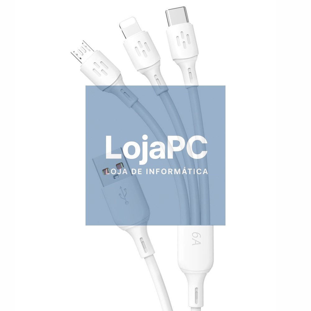 Cabo USB-A 2.0 Macho P/ Lightning/USB-C/MicroUSB 6A 1.2m
