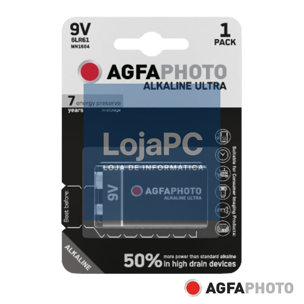 Pilha Alcalina 6LR61/9V 9V 1x Blister ULTRA AGFAPHOTO