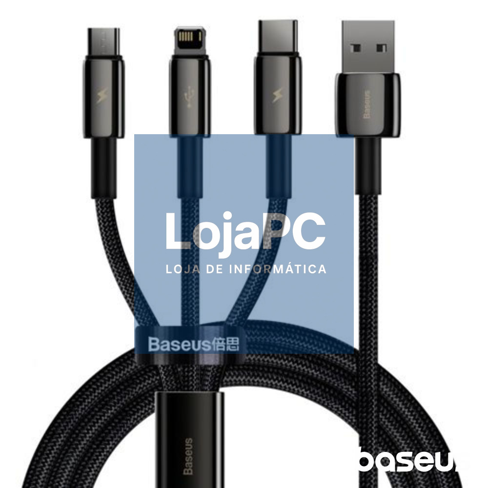 Cabo USB-A 2.0 Macho p/ Lightning/USB-C/MicroUSB 3.5A BASEUS