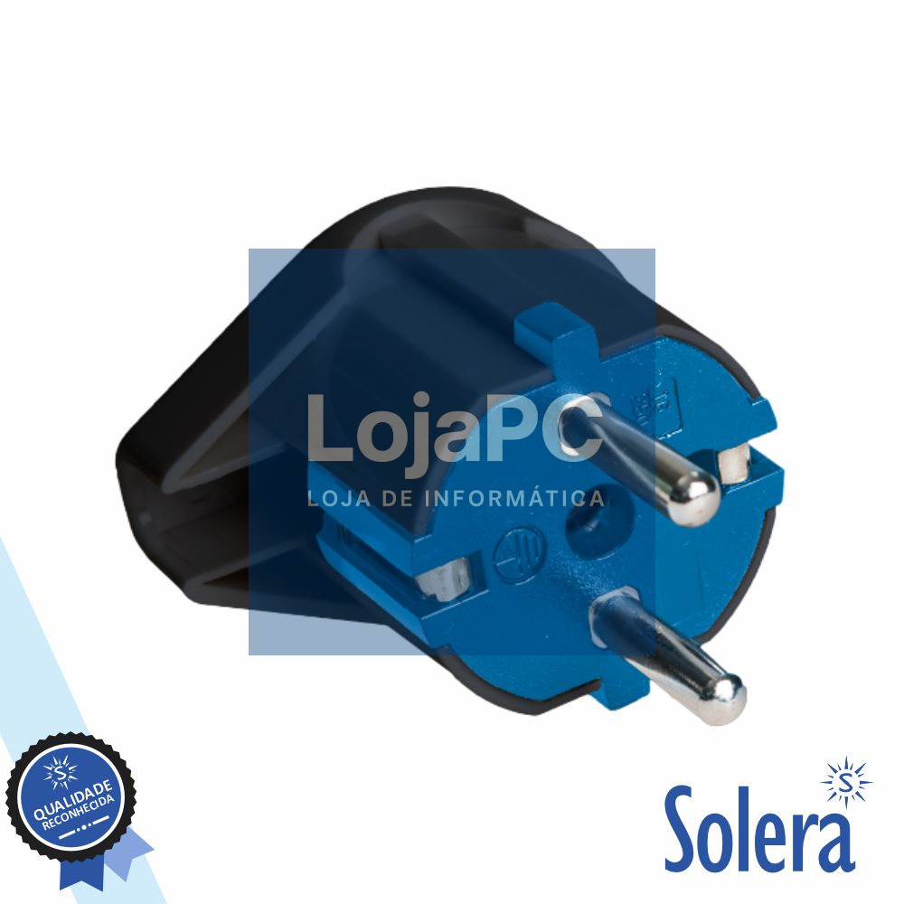 Ficha Schuko Macho C/ Terra Lateral 220V Preto SOLERA