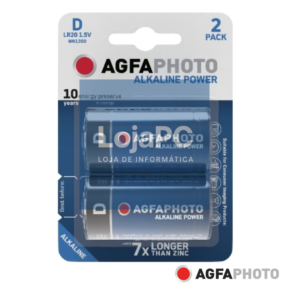 Pilha Alcalina LR20/d 1.5V 2x Blister POWER AGFAPHOTO
