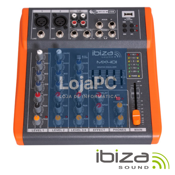 MESA DE MISTURA 4 CANAIS 3 ENTRADAS PHANTOM USB/REC IBIZA