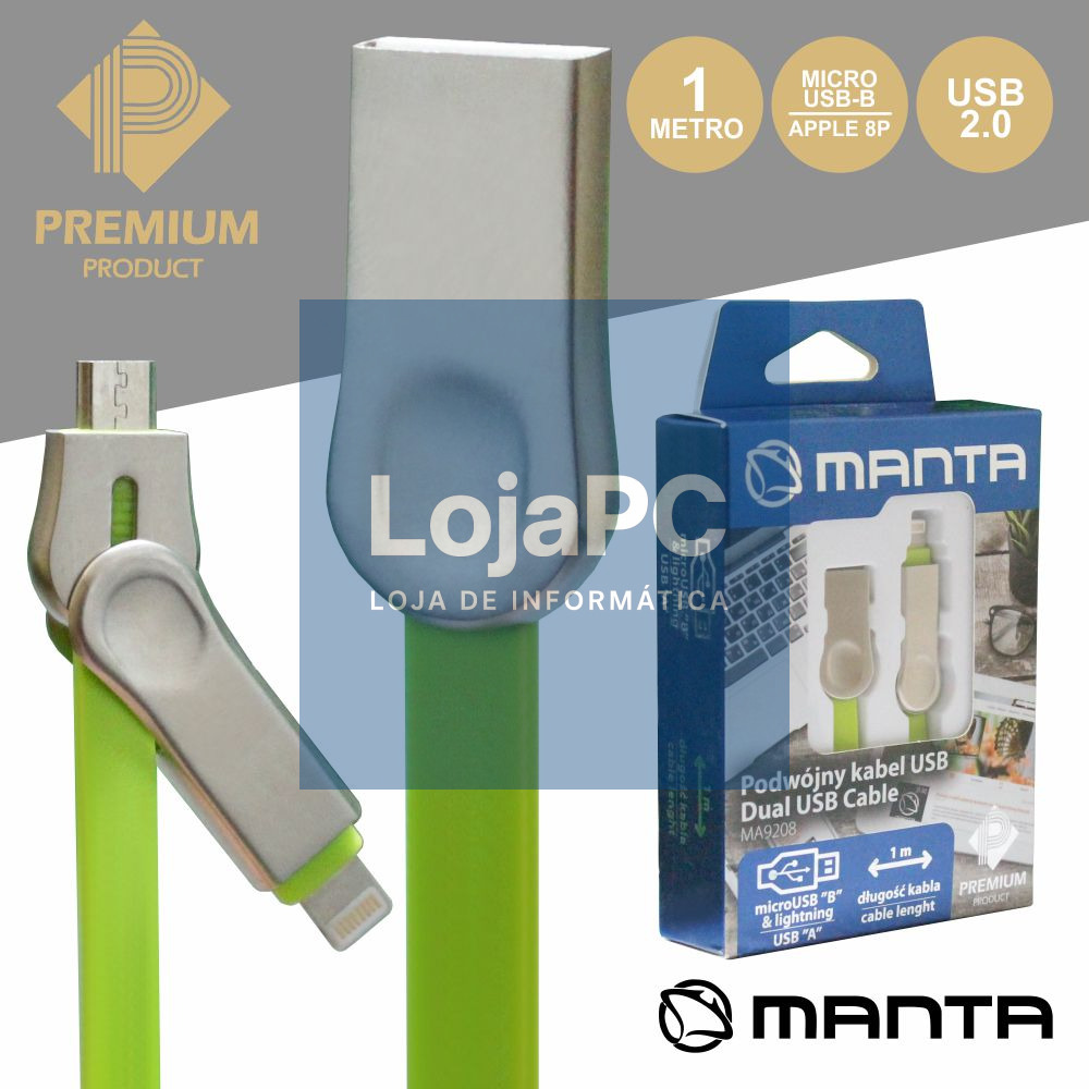 CABO USB-A 2.0 MACHO / MICRO USB-B E APPLE 8P 1M PREMIUM