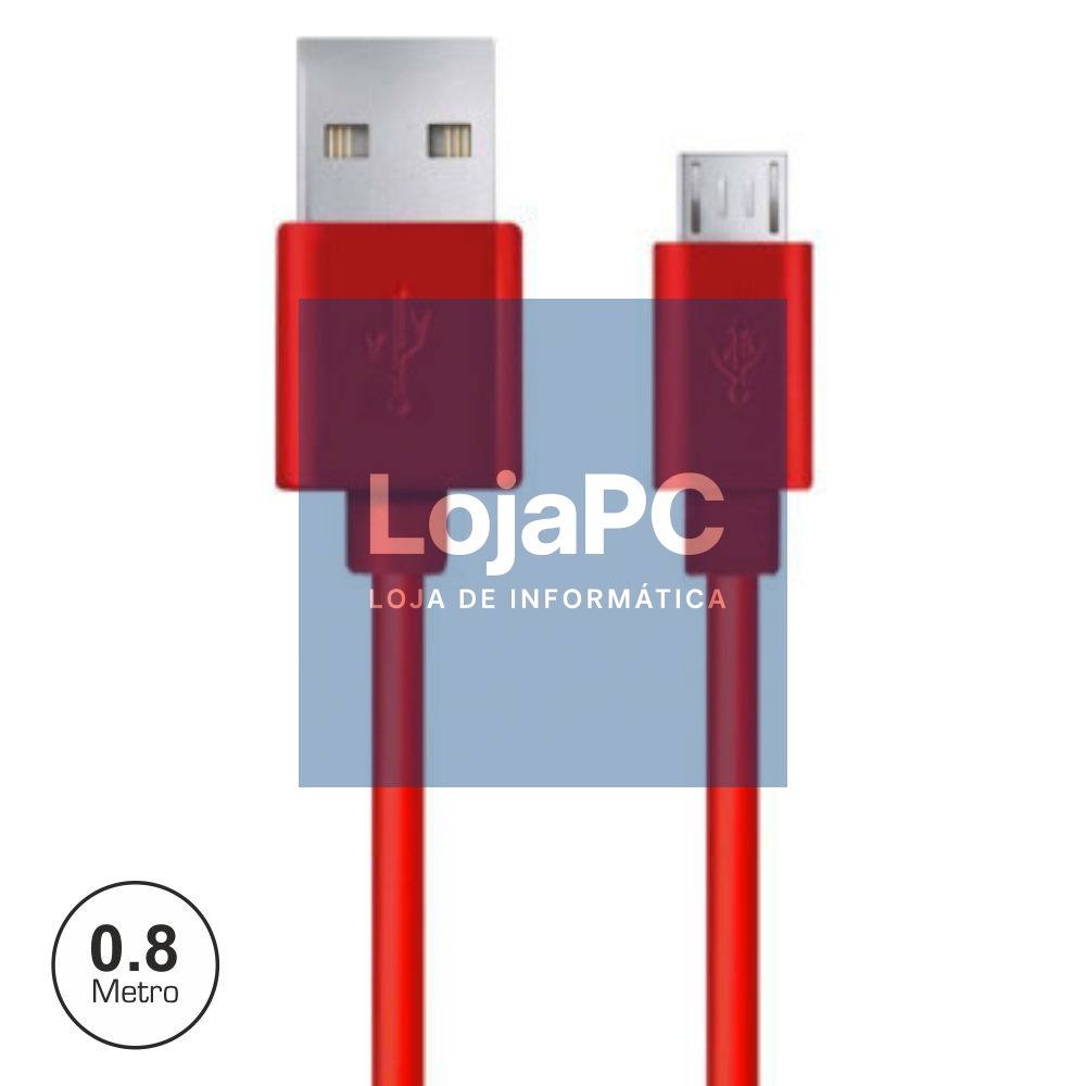 CABO USB-A 2.0 MACHO / MICRO USB-B MACHO 0.8M VERMELHO