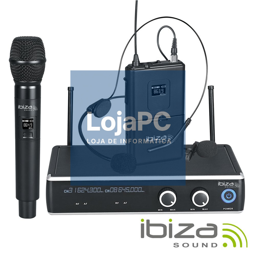 Central Microfone S/ Fios 2 Canais UHF 863.9/864.9mhz IBIZA