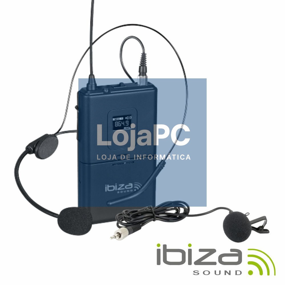 Microfones Headset + Lapela UHF S/ Fios 864.9MHz IBIZA