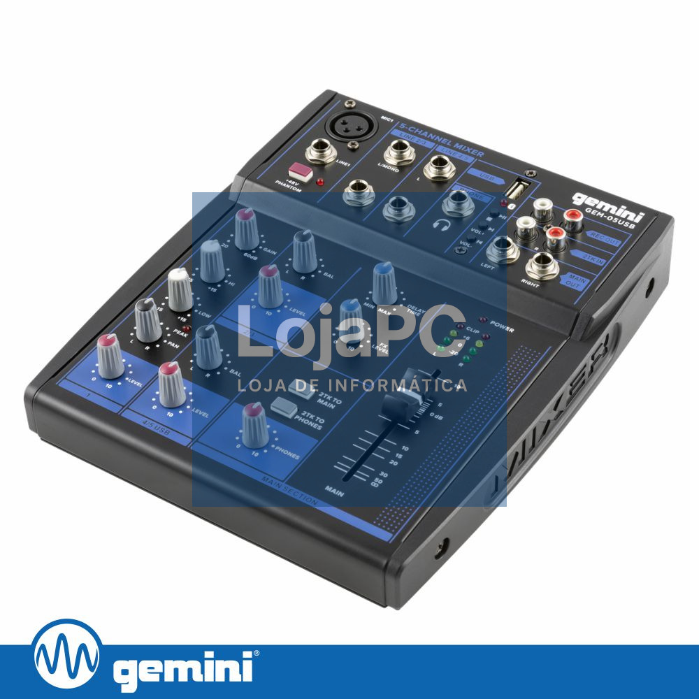 Mesa De Mistura 5 Canais USB/BT/Phantom GEMINI