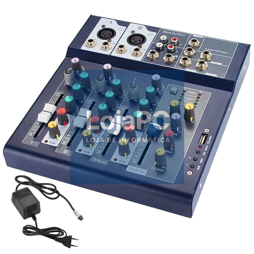 Mesa De Mistura 4 Canais 2 Entradas Phantom USB/REC