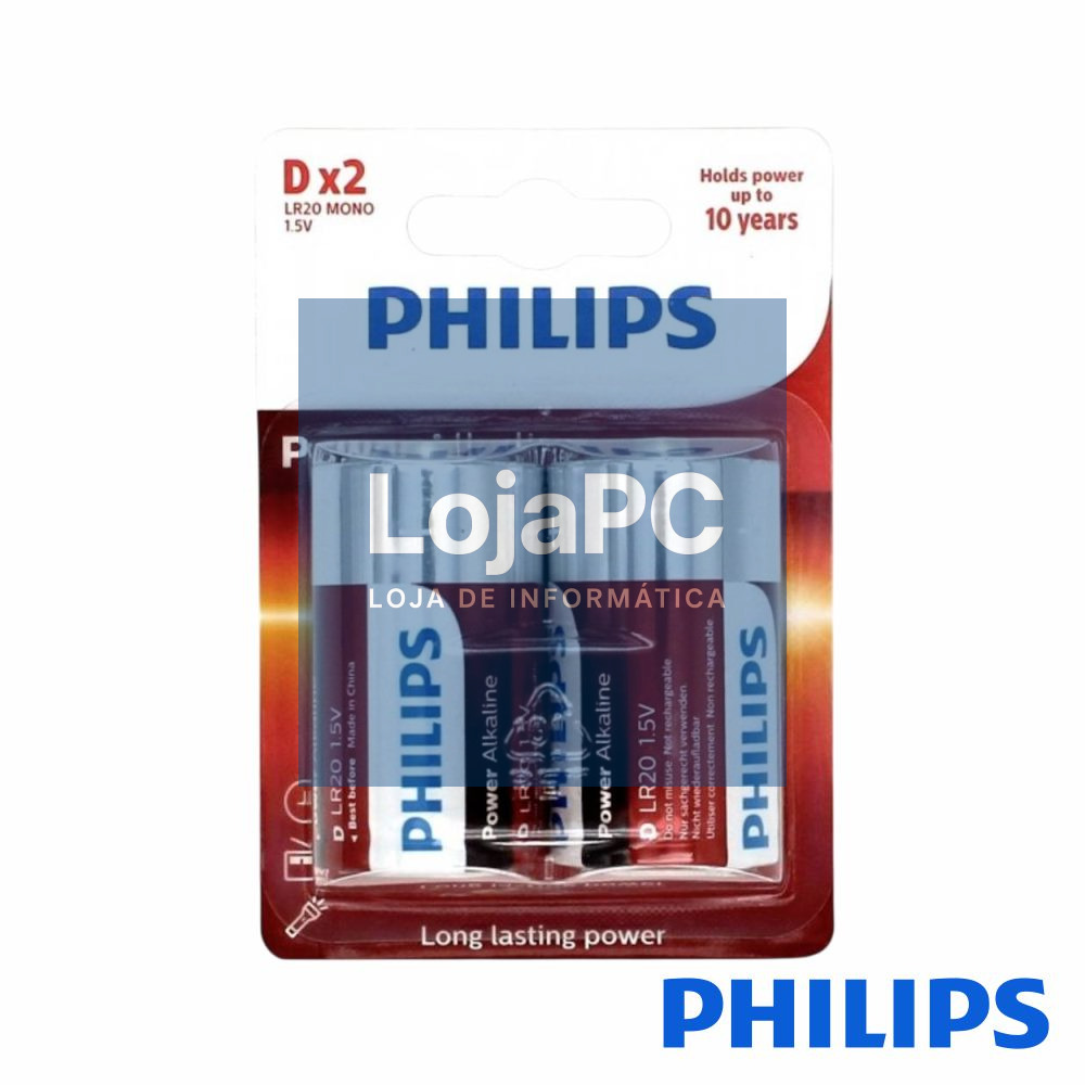 Pilha Alcalina LR20/D 1,5V 2x Power Life PHILIPS