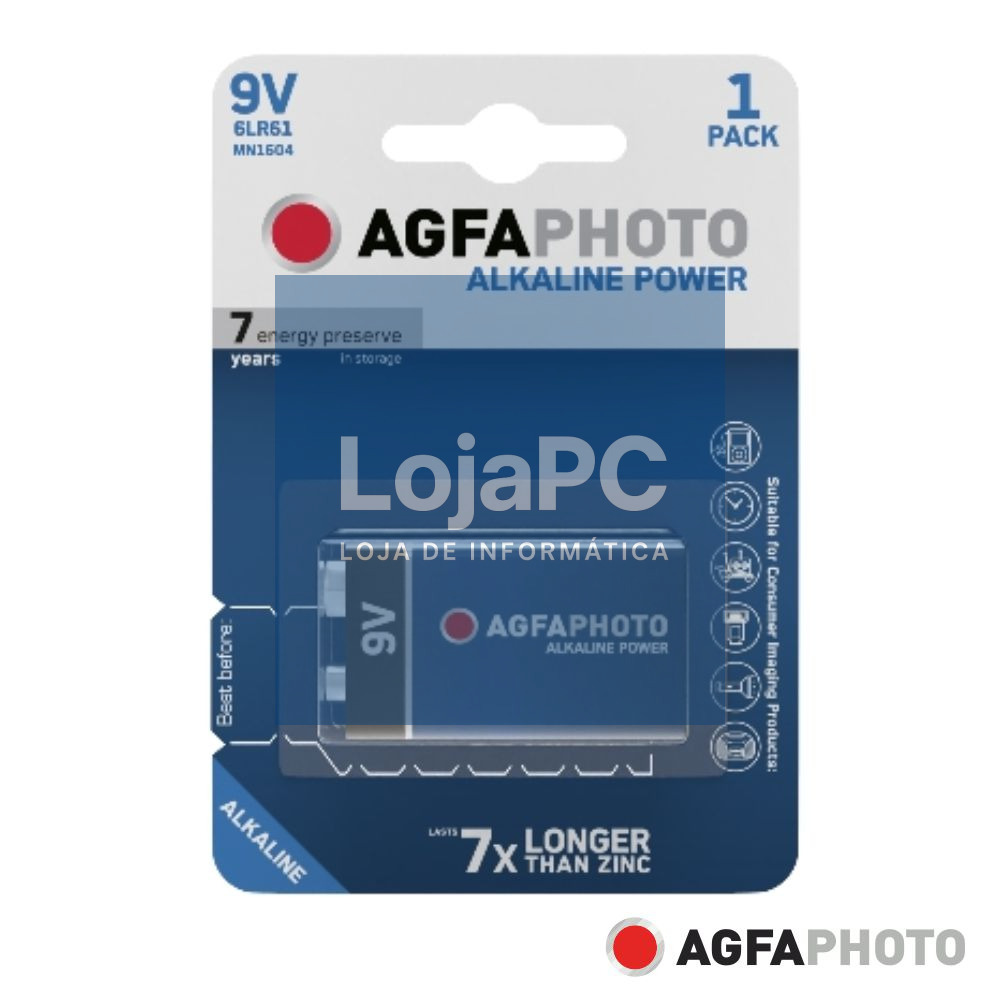 Pilha Alcalina 6LR61/9V 9V 1x Blister POWER AGFAPHOTO