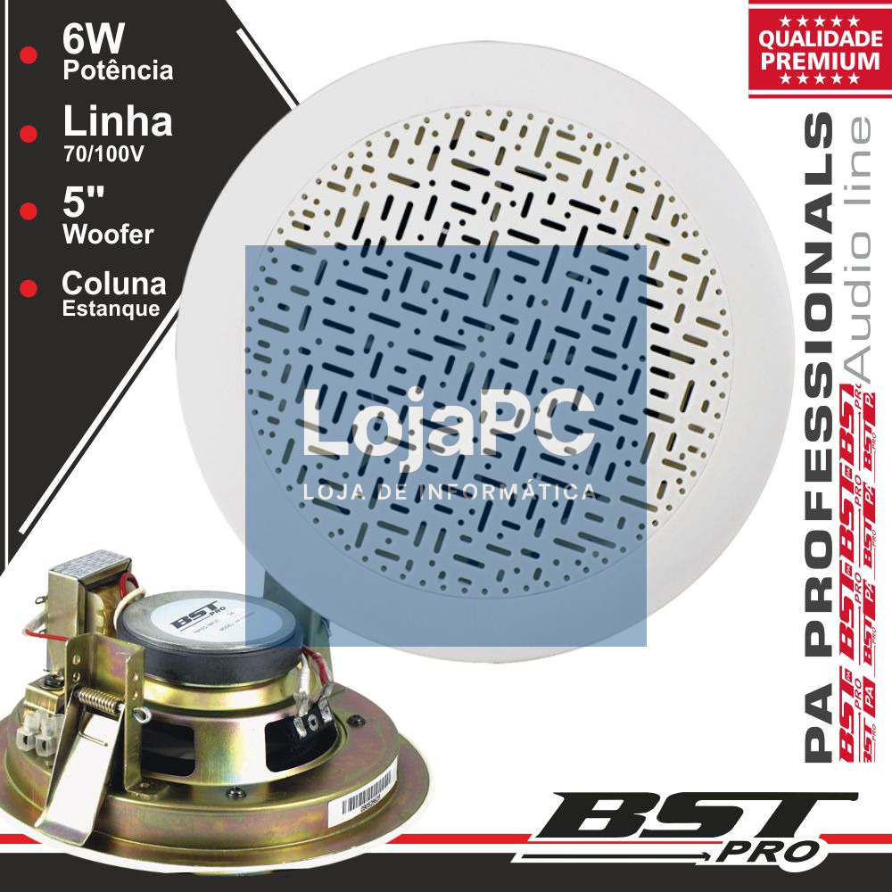COLUNA DE TECTO PA 100V 5" 6Wmáx ESTANQUE BRANCA