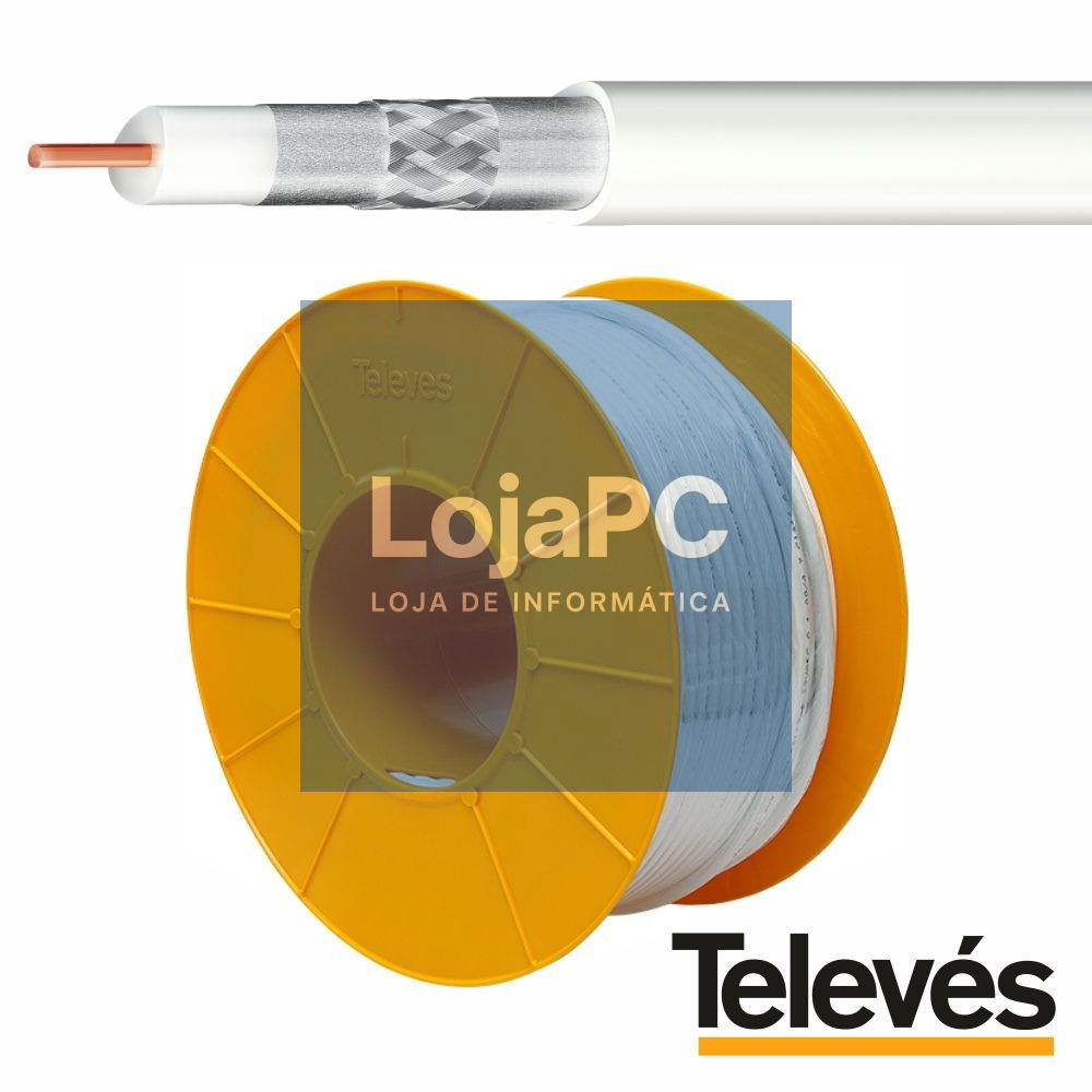Cabo Coaxial 75 Ohm Ø6.5mm Cobre Branco TELEVÉS