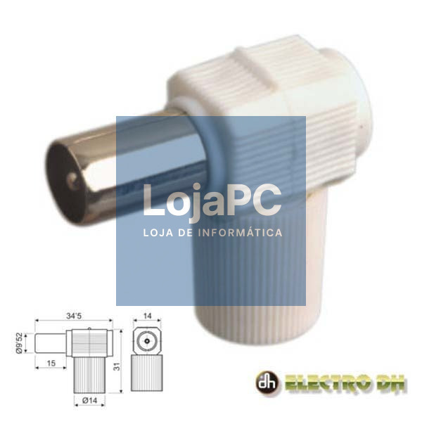 FICHA COAXIAL MACHO ANGULAR BRANCA EDH
