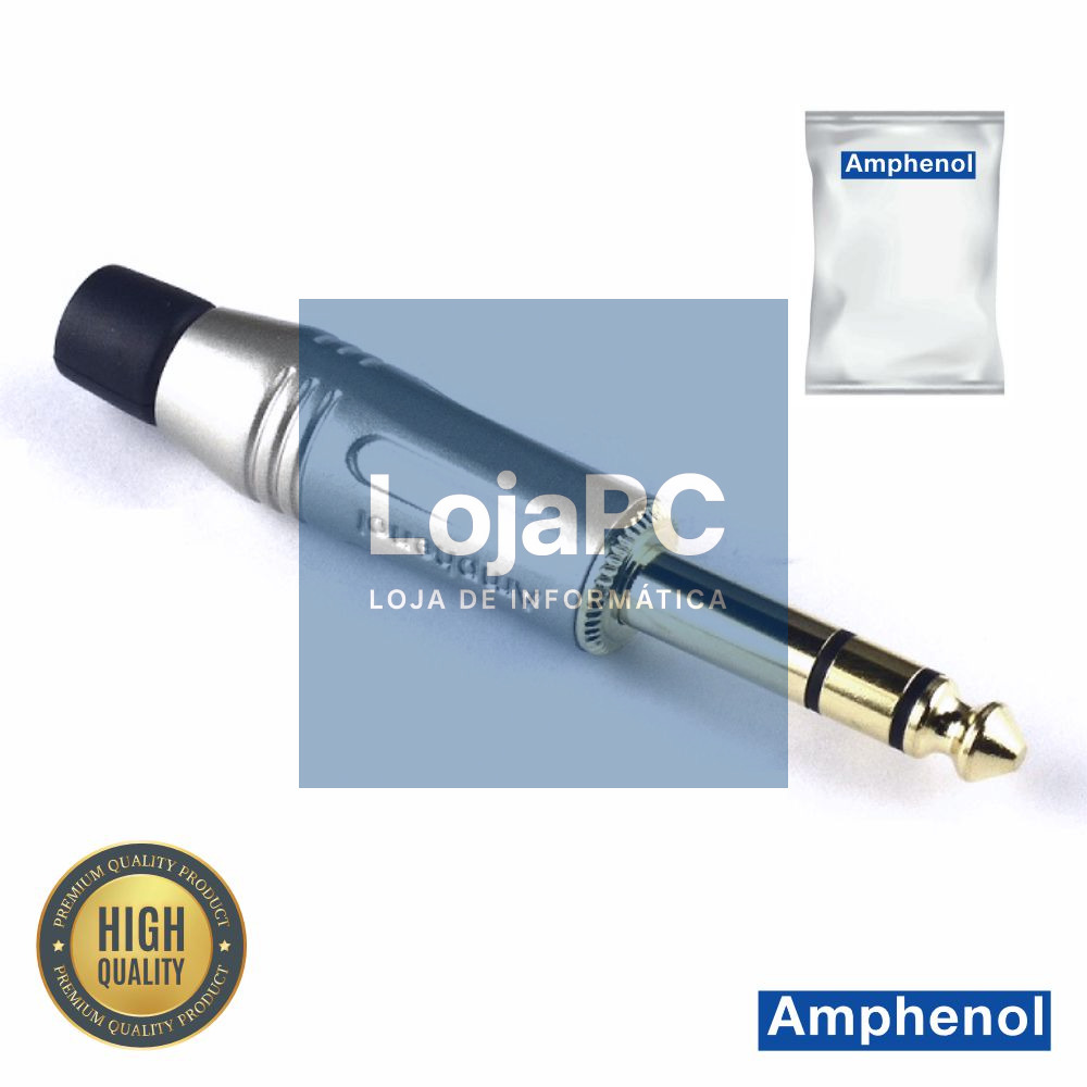 Ficha Jack 6.35mm Macho Stereo Dourada AMPHENOL
