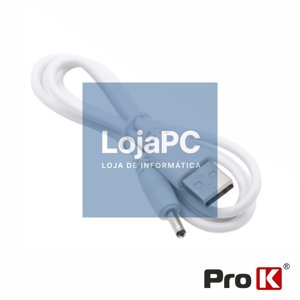 Cabo Alimentação USB-A 2.0 / DC 3.5mm Branco PROK