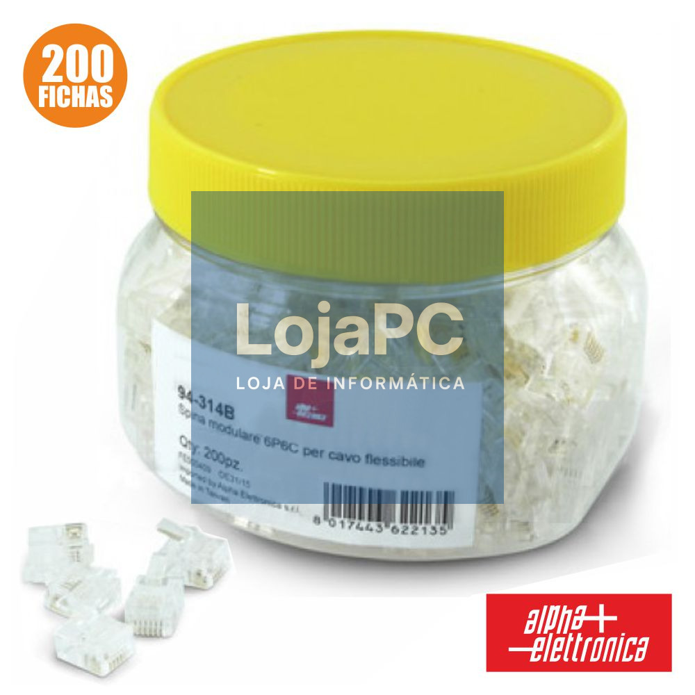 FICHA TELEFONE RJ12 MODULAR 6P6C P/ CABO FLEXÍVEL 200X