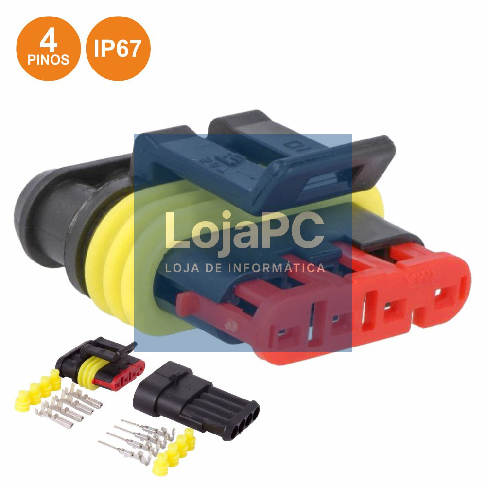FICHA AUTOMATIVA AMP 4 PINOS SUPERSEAL 1.5 C/ TERMINAIS IP67