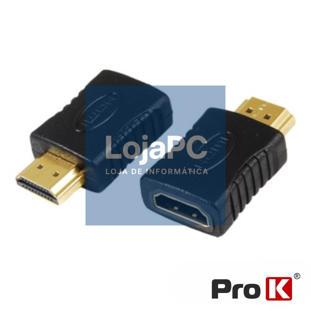 Ficha Adaptadora HDMI Fêmea / HDMI Macho Dourada PROK