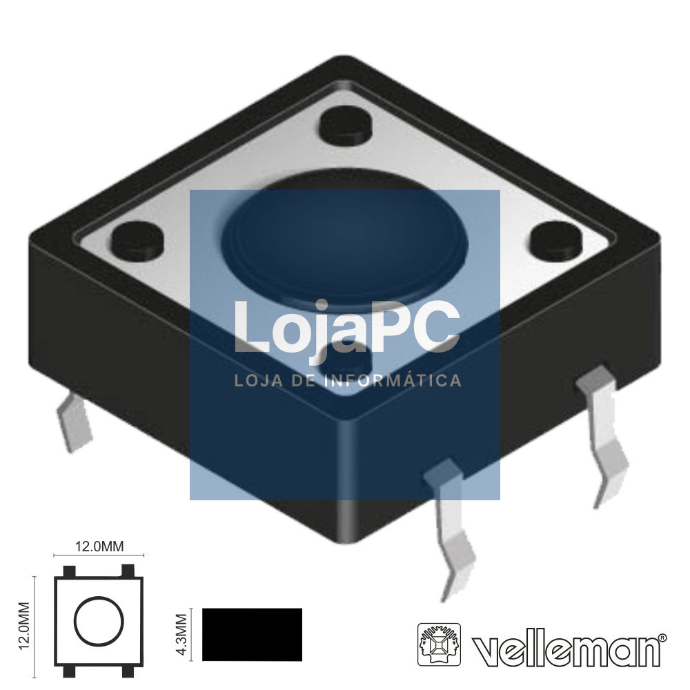 INTERRUPTOR MICRO SWITCH 12x12MM ALTURA 4.3MM VELLEMAN
