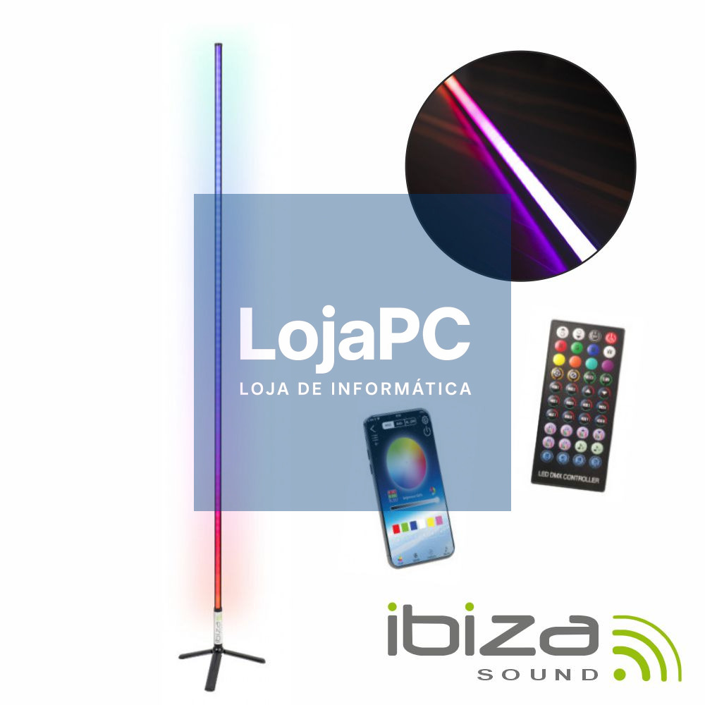 Tubo LED RGB 1.5m Bluetooth C/ Suporte Preto IBIZA