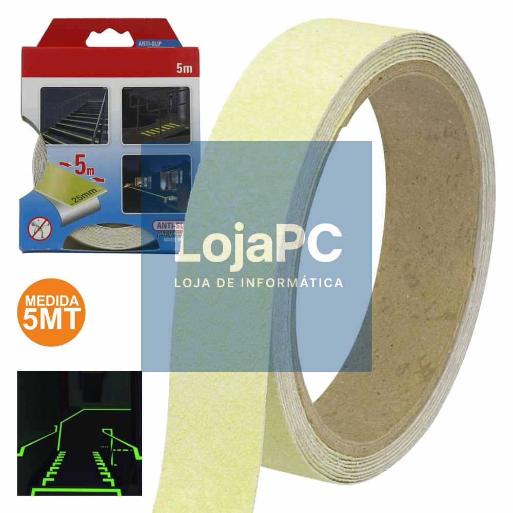 FITA ADESIVA ANTIDERRAPANTE 25MM FOSFORESCENTE 5M