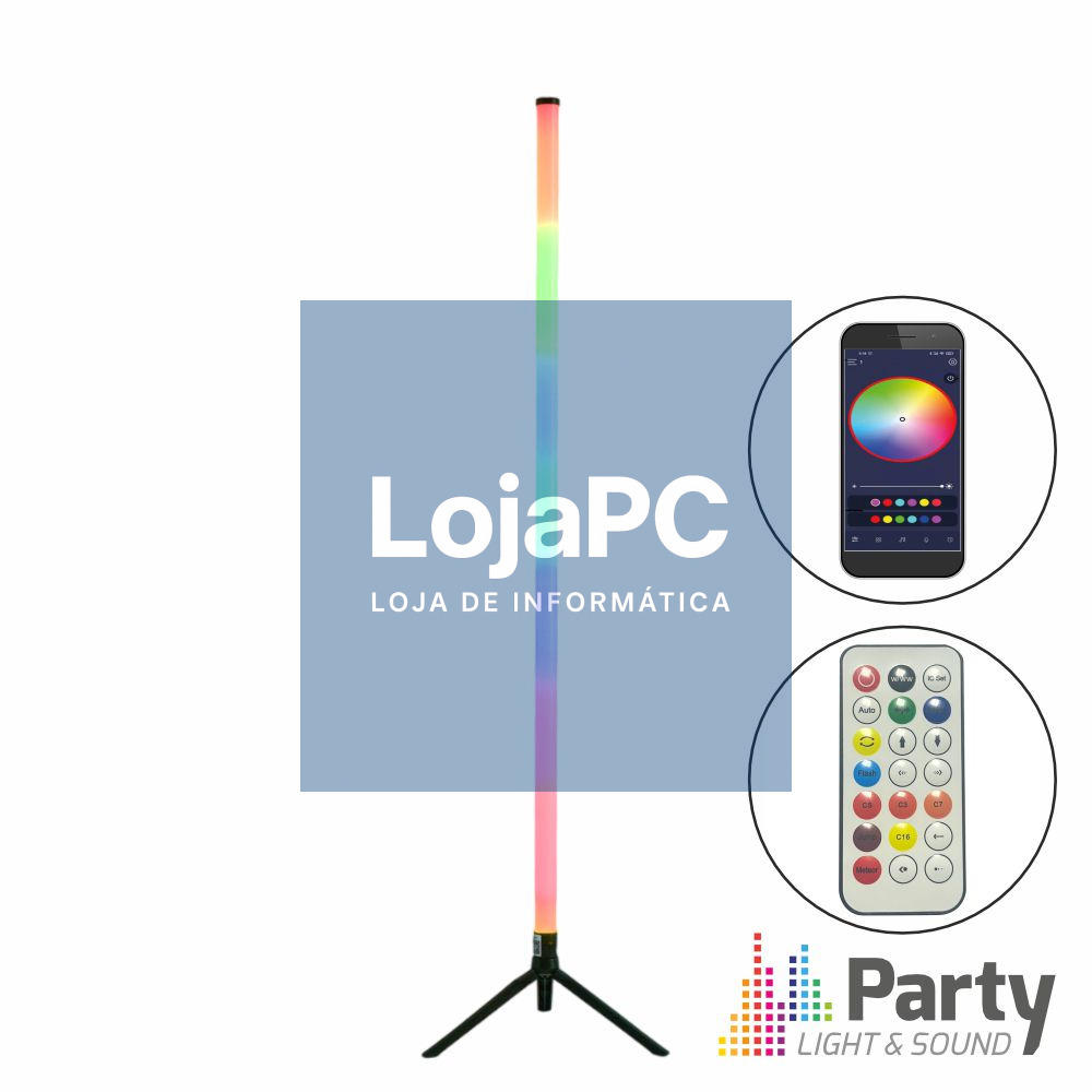 Tubo LED RGB 1.1m Bluetooth C/ Suporte Preto PARTY