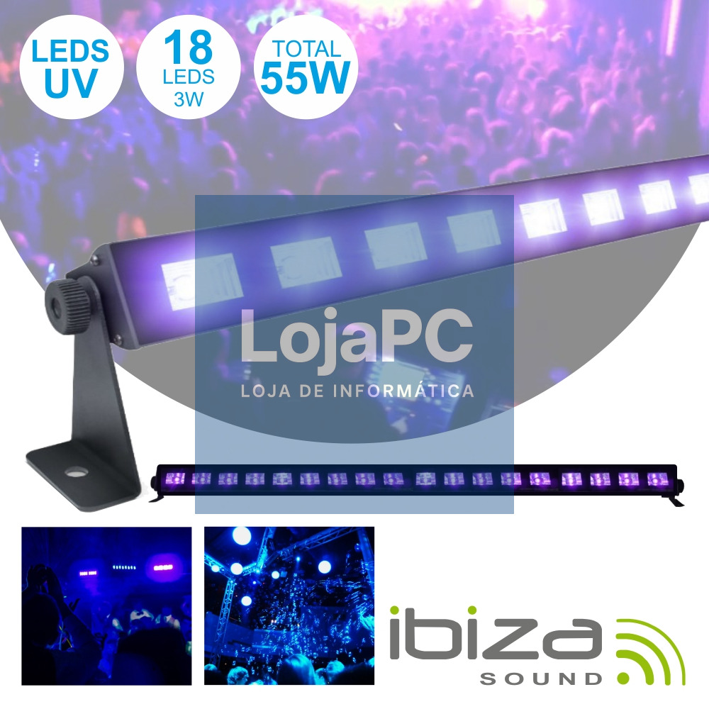 BARRA LEDS UV C/ 18 LEDS UV 3W E SUPORTE IBIZA