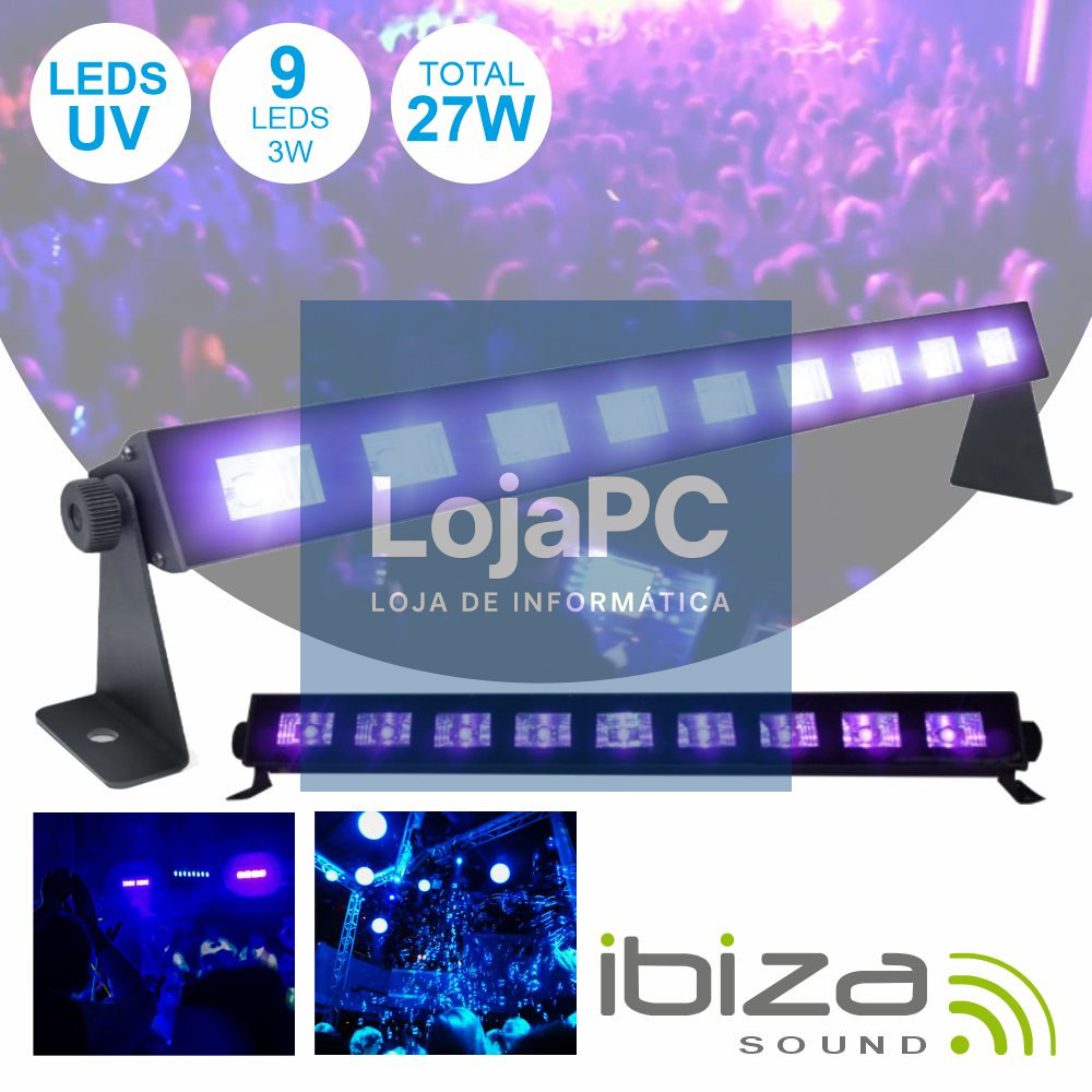 BARRA LEDS UV C/ 9 LEDS UV 3W E SUPORTE IBIZA