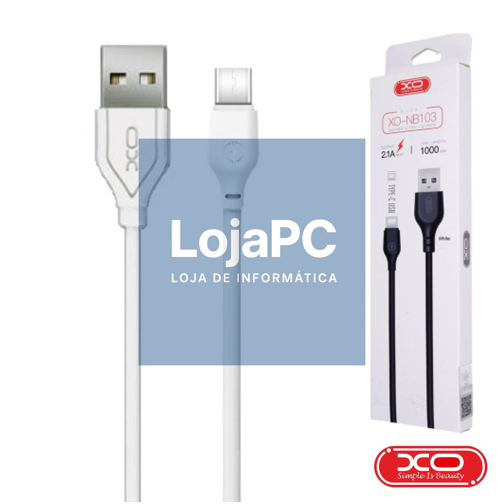 Cabo USB-A 2.0 Macho / USB-C 2.1A 1M Branco XO