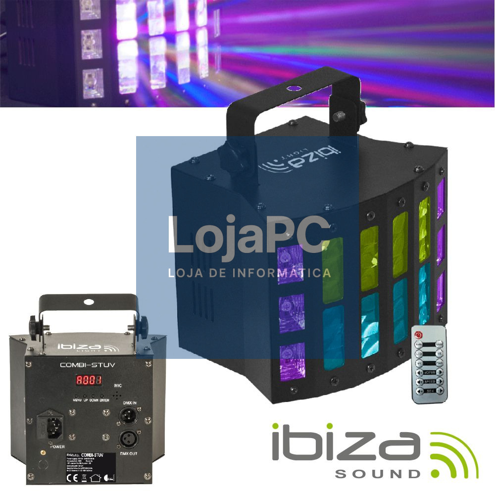 Projetor LED 3em1 Derby UV Strobe IBIZA