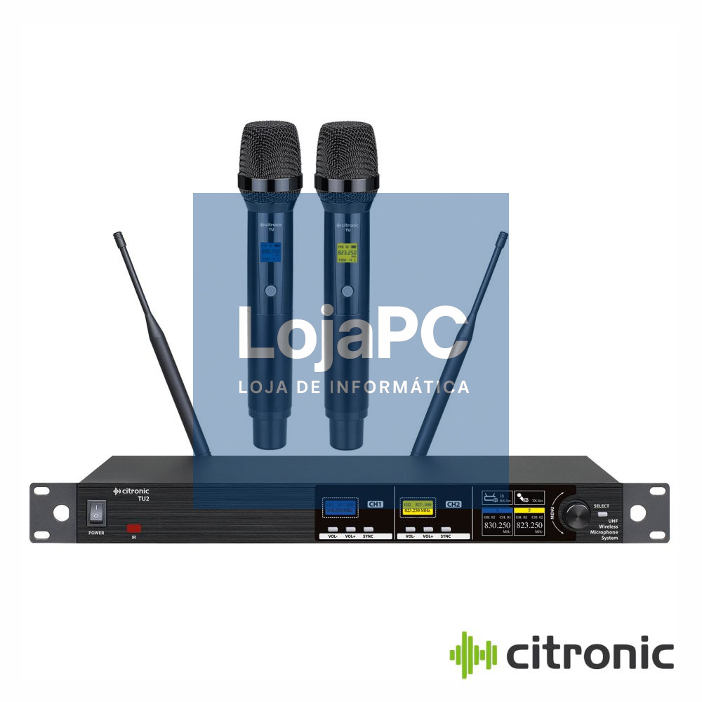 Central Microfones UHF Profissional S/ Fios 2 Canais