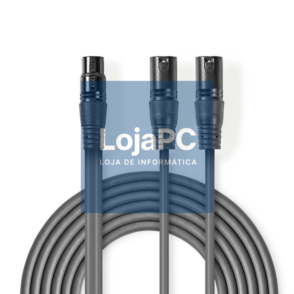 Cabo 2x XLR 3P Macho /  XLR 3P Fêmea 1.5m Cinzento