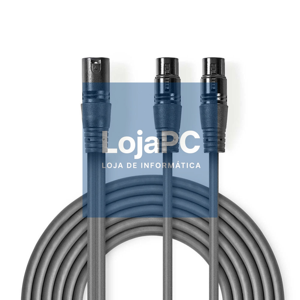 Cabo 2x XLR 3P Fêmea / XLR 3P Macho 1.5m Cinzento