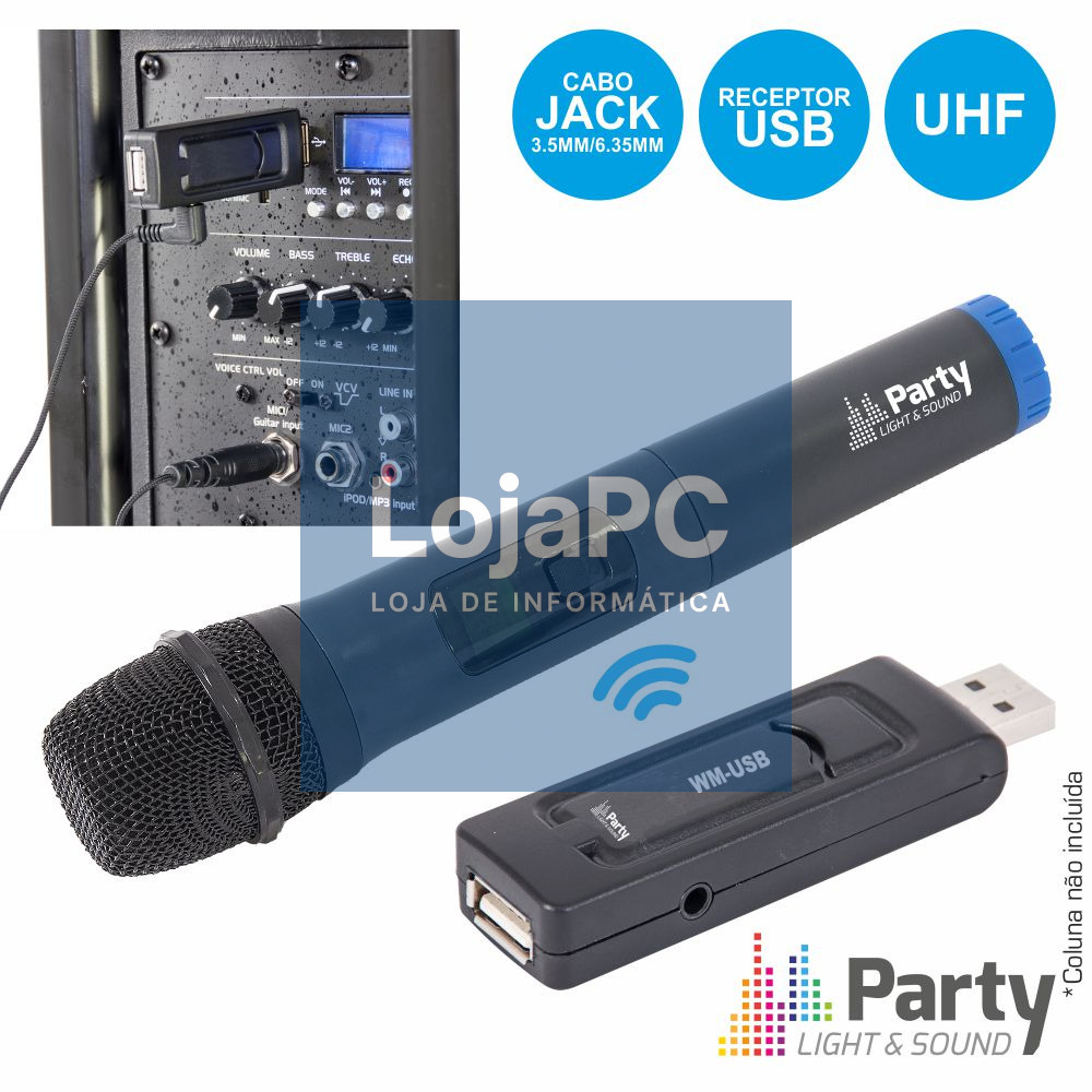 MICROFONE S/ FIOS UHF C/ RECEPTOR USB PLS
